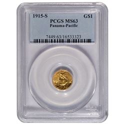 1915-S $1 Panama Pacific Gold Coin PCGS MS63