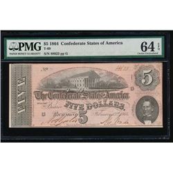 1864 $5 Confederate States of America Note PMG 64EPQ