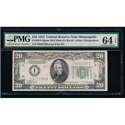 1934 $20 Minneapolis Federal Reserve Note PMG 64EPQ