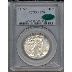 1916-D Walking Liberty Half Dollar Coin PCGS AU58 CAC