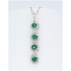 18KT White Gold Emerald and Diamond Pendant