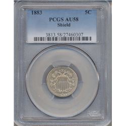 1883 Five Cent Shield Coin PCGS AU58