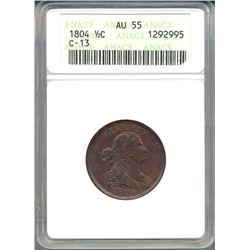 1804 Liberty Half Cent Coin ANACS AU55