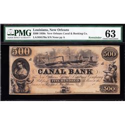 1850's $500 Canal Bank Note PMG 63