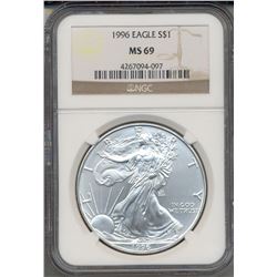 1996 $1 American Silver Eagle Coin NGC MS69