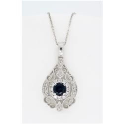 14KT White Gold 0.37ct Blue Sapphire and Diamond Pendant
