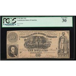 1861 $10 Confederate States of America Note PCGS 30