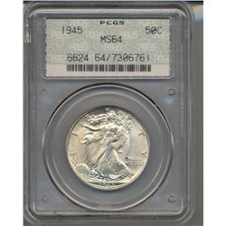 1945 Walking Liberty Half Dollar Coin PCGS MS64