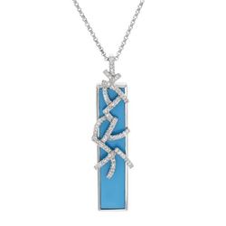 14KT White Gold 5.89ct Turquoise and Diamond Pendant with Chain