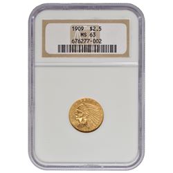 1909 $2.5 Indian Head Quarter Eagle Gold Coin NGC MS63