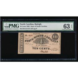 1862 Ten Cent North Carolina Obsolete Note PMG 63EPQ