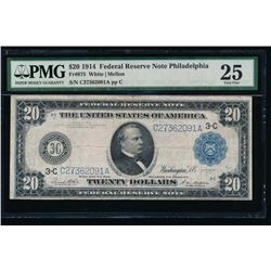 1914 $20 Philadelphia Federal Reserve Note PMG 25