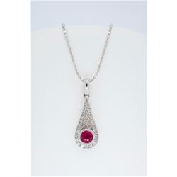 14KT White Gold .030ct Ruby and Diamond Pendant with Chain