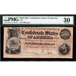 1864 $500 Confederate States of America Note PMG 30