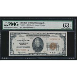 1929 $20 Minneapolis Federal Reserve Bank Note PMG 63EPQ