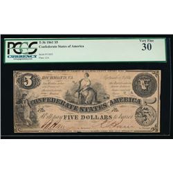 1861 $5 Confederate States of America Note PCGS 30