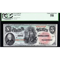 1869 $5 Rainbow Legal Tender Star Note PCGS 58