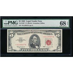 1963 $5 Legal Tender Star Note PMG 68EPQ