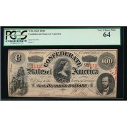 1863 $100 Confederate States of America Note PCGS 64