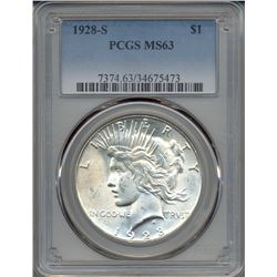 1928-S $1 Peace Silver Dollar Coin PCGS MS63