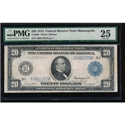 1914 $20 Minneapolis Federal Reserve Note PMG 25