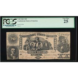 1861 $20 Confederate States of America Note PCGS 25