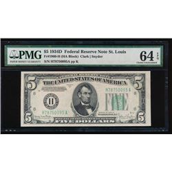 1934D $5 St. Louis Federal Reserve Note PMG 64EPQ
