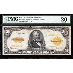 1922 $50 Gold Certificate PMG 20