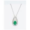 Image 1 : 14KT White Gold Emerald and Diamond Pendant with Chain