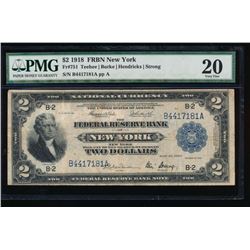 1918 $2 New York Federal Reserve Bank Note PMG 20