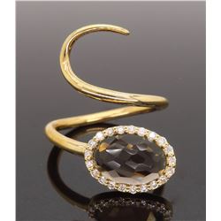 18KT Yellow Gold 1.80ct Smokey Quartz and Diamond Ring