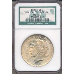 1922 $1 Peace Silver Dollar Coin NGC MS64