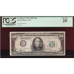 1934A $500 Chicago Federal Reserve Note PCGS 20
