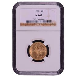 1896 $5 Liberty Head Half Eagle Gold Coin NGC MS64