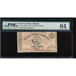 1863 Five Cent North Carolina Obsolete Note PMG 64
