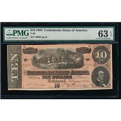 1864 $10 Confederate States of America Note PMG 63EPQ