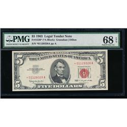 1963 $5 Legal Tender Star Note PMG 68EPQ