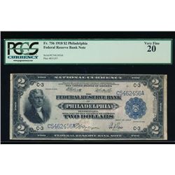 1918 $2 Philadelphia Federal Reserve Bank Note PCGS 20