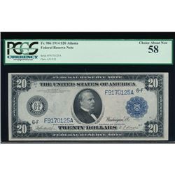 1914 $20 Atlanta Federal Reserve Note PCGS 58