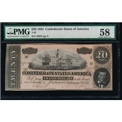 1864 $20 Confederate States of America Note PMG 58