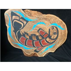 2015 NATIVE WOOED CARVED CRIBBAGE BOARD BY BEN HOUSTIE (APPROX 18" X 12")