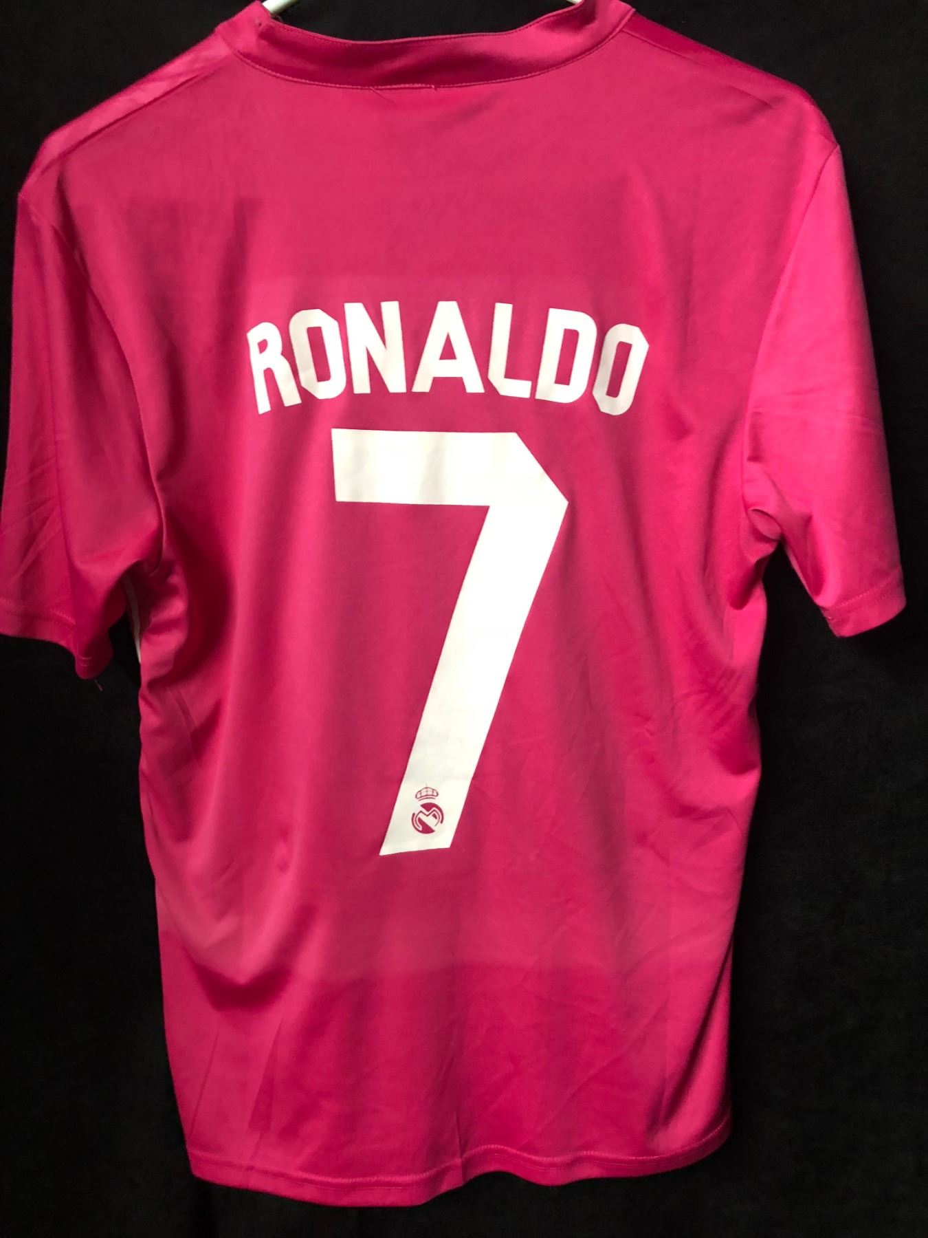 Cristiano Ronaldo Real Madrid Fly Emirates Pink Soccer Jersey (Small)
