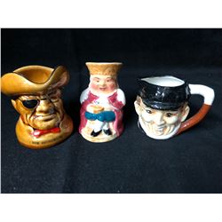 VINTAGE CHARACTER POTTERY JUGS LOT (2.5")
