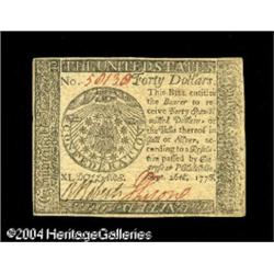 Continental Currency September 26, 1778 $40 Choice Abou Continental Currency September 26, 1778 $40 