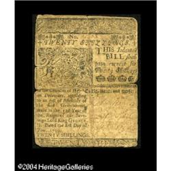 Delaware June 1, 1759 20s Very Fine. Reattached along i Delaware June 1, 1759 20s Very Fine.