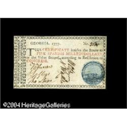 Georgia 1777 $5 Choice Extremely Fine. This beautif Georgia 1777 $5 Choice Extremely Fine.