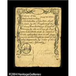 Massachusetts August 18, 1775 2s Very Good-Fine. This r Massachusetts August 18, 1775 2s Very Fine-E