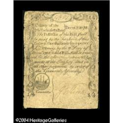 Massachusetts December 7, 1775 1s/4d Fine-Very Fine. T Massachusetts December 7, 1775 1s/4d Fine-Ver