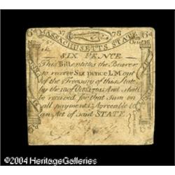 Massachusetts October 16, 1778 6d Very Fine. Not unattr Massachusetts October 16, 1778 6d Very Fine.