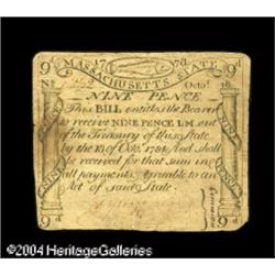 Massachusetts October 16, 1778 9d Very Fine. Evenly cir Massachusetts October 16, 1778 9d Very Fine.